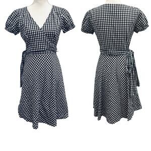 Donna Morgan Vtg Black & White Gingham Wrap Dress French Country Pinup Prairie 4